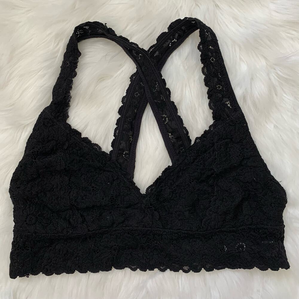 Aerie black lace cross back bralette medium